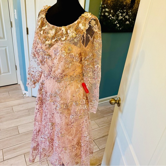 Mac Duggal 67501 Rose Pink Floral Detail Beaded Gown Midi Sz 8 NWT $598 - Picture 8 of 15